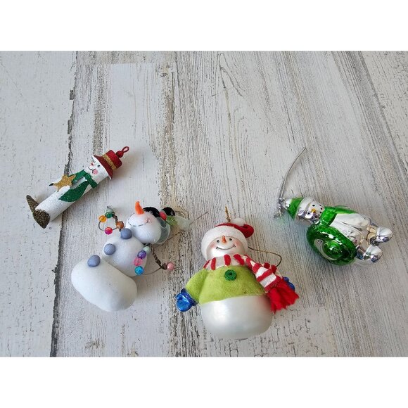 Glitter snowman silver glass ornament beaded Xmas tree - Picture 1 of 5